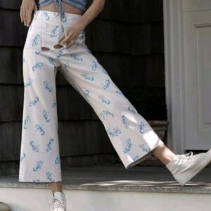 Anthropologie + Maeve The Colette Cropped Pants Lobster Print 24W NWT